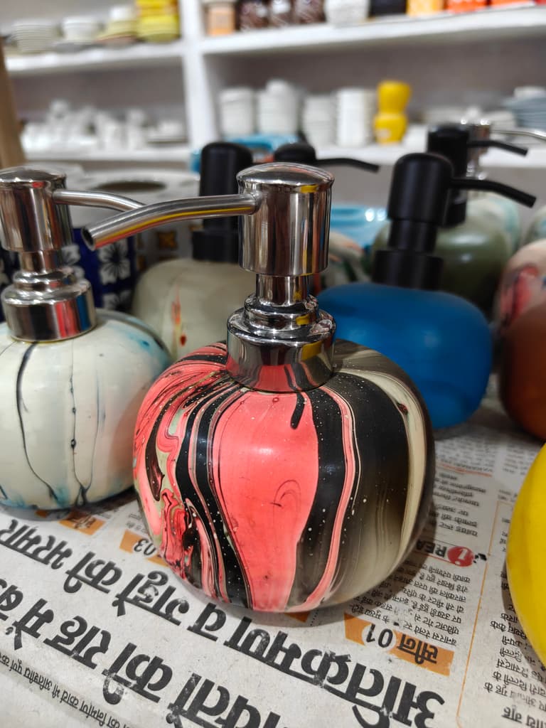 Pink and Black Striped Soap Bottle | Glass | Handmade | Bathroom Decor