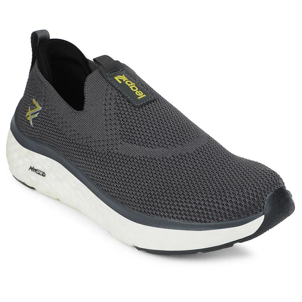 Leap7x Dark Grey Sports Non Lacing Walking Shoes For Men NITRUN-2 By Liberty