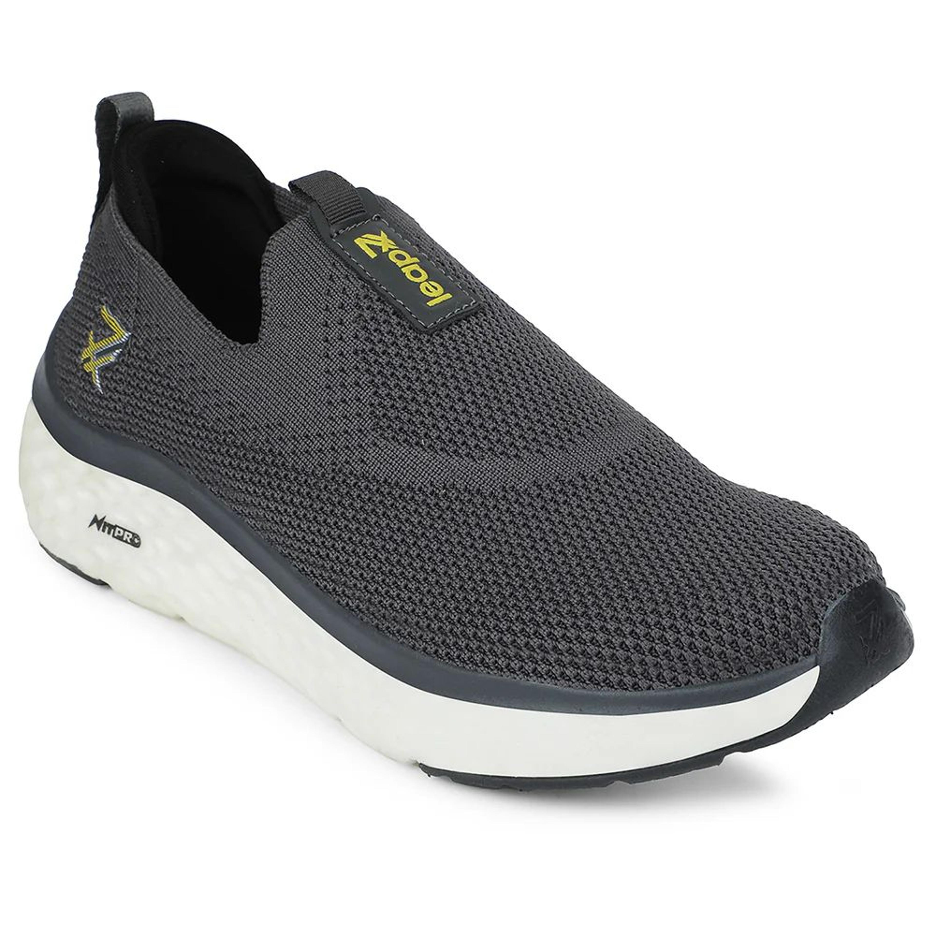 Leap7x Dark Grey Sports Non Lacing Walking Shoes For Men NITRUN-2 By Liberty