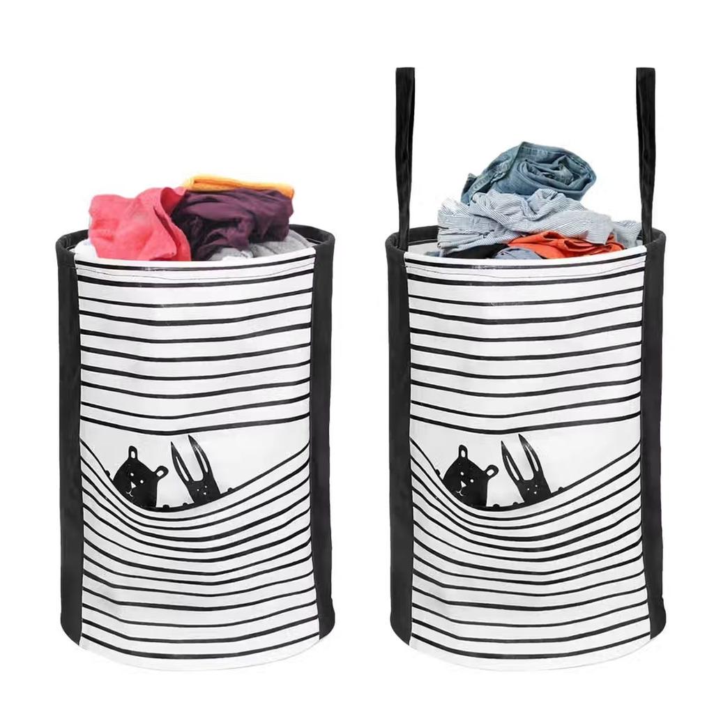 PrettyKrafts Foldable Round Laundry Baskets | Cloth Storage & Organizer Bags - Black — photo 2