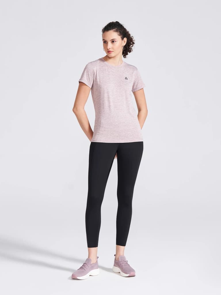 Women's Mauve Self Design Round Neck T-Shirt — photo 4