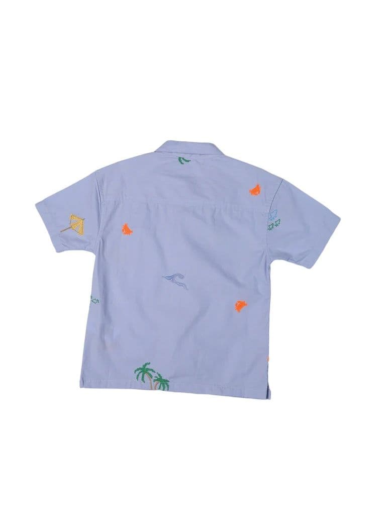 HOP Kids Boys Blue Beach Embroidered Cotton Shirt — photo 4