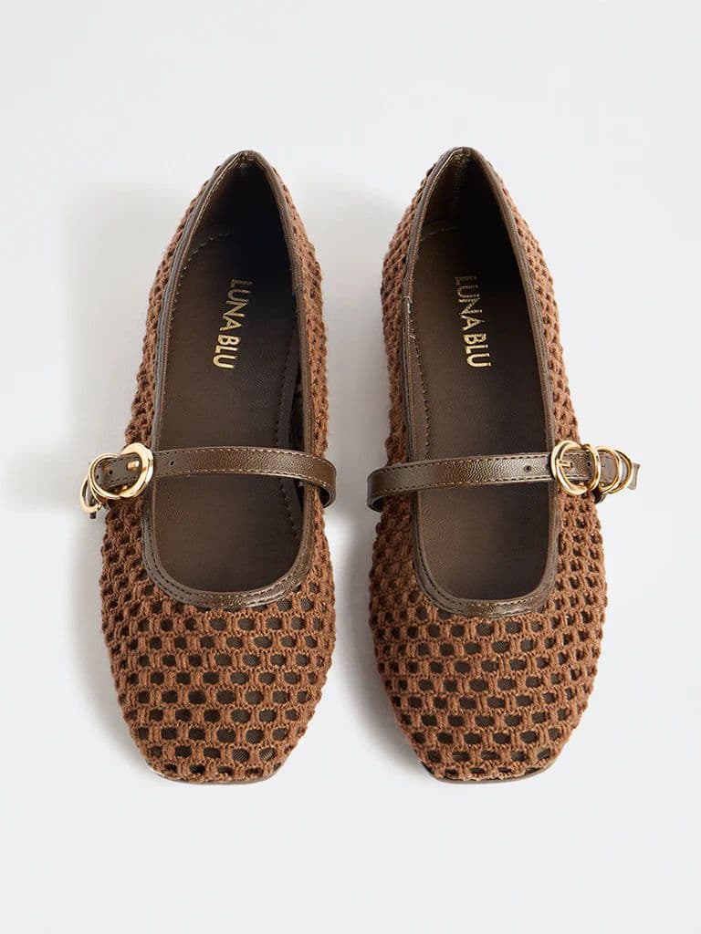 LUNA BLU Brown Crochet-Textured Mary Jane Shoes — photo 3