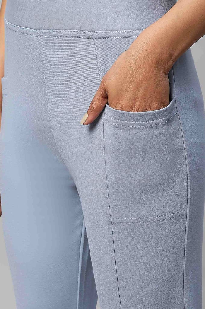 Light Blue Solid Skinny Fit Yoga Tights With Side Pockets — photo 6