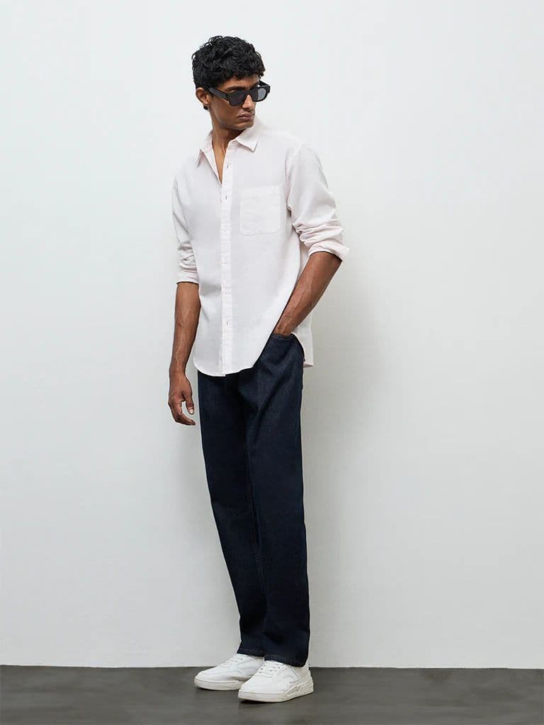 WES Casuals Light Pink Relaxed-Fit Cotton-Blend Shirt