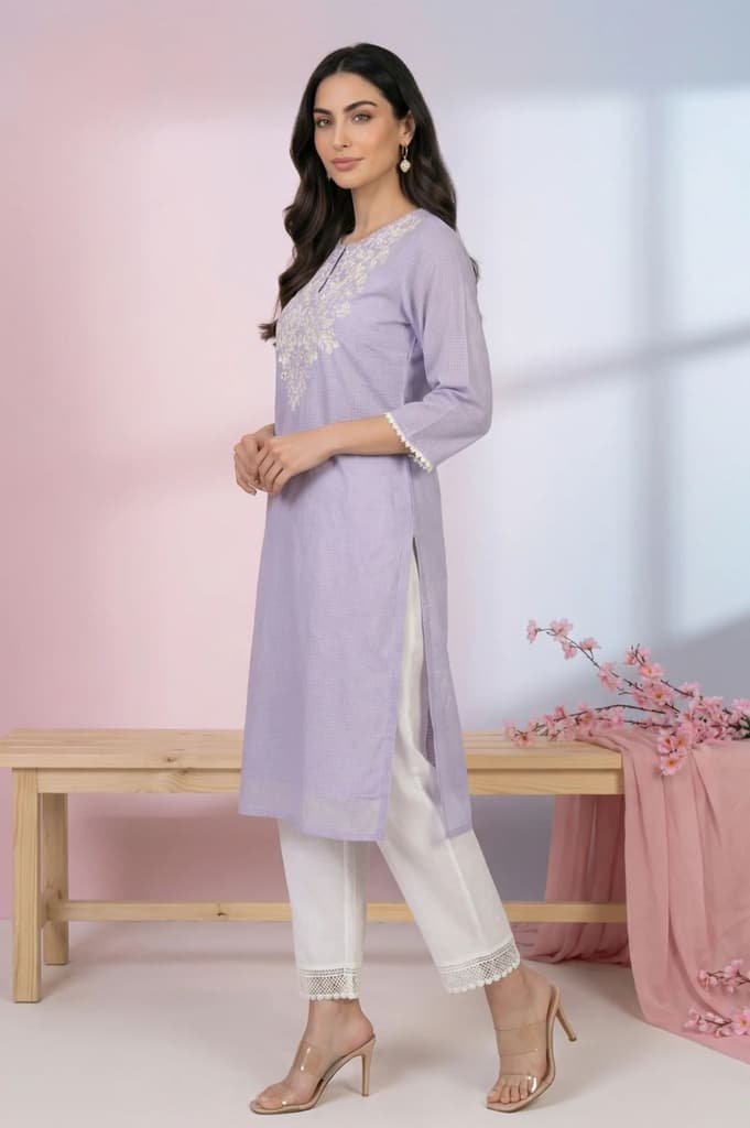 Lavender Thread Embroidered Kota Straight Kurta — photo 4