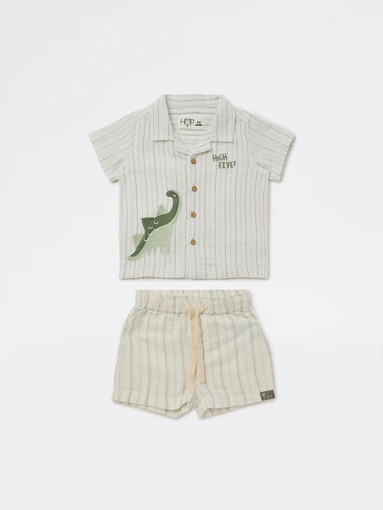 HOP Baby Boys White Striped Cotton Shirt and Shorts Set — photo 2