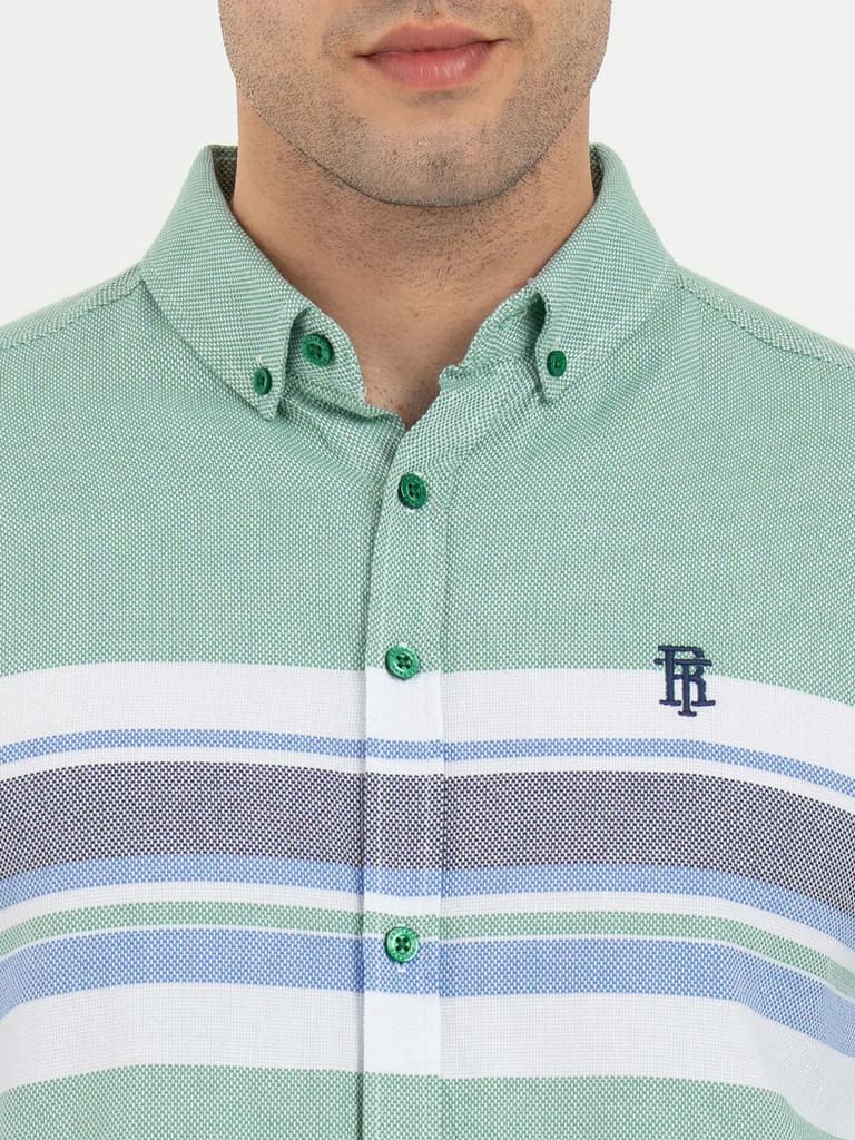 Shirts for Men in Green | Striped Full Sleeve Shirt — photo 4