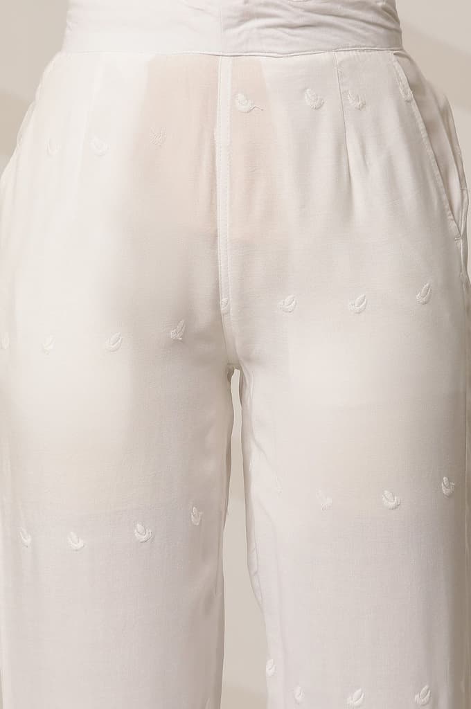 White Rayon Schiffli Narrow Palazzo — photo 6