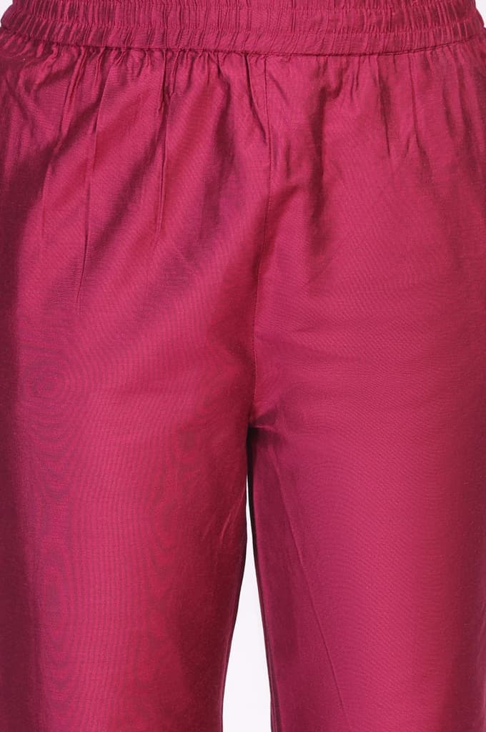 Magenta Embroidered Jacquard A-Line Kurta with Straight Pant and Dupatta Set — photo 7
