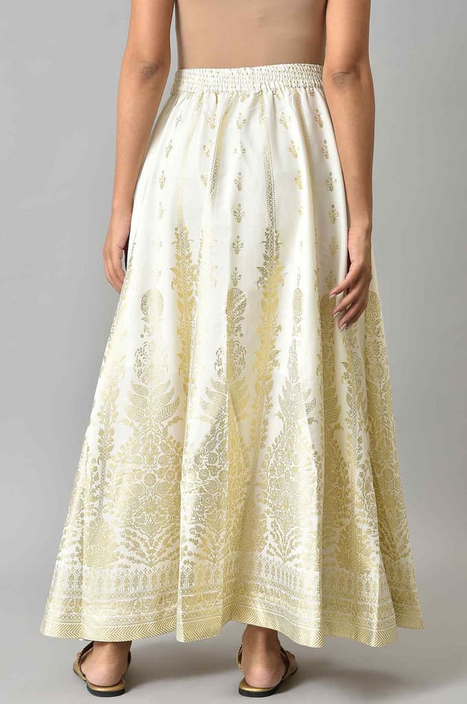 White Floral Printed Flared Woven Skirt With Elasticated Waist — photo 2