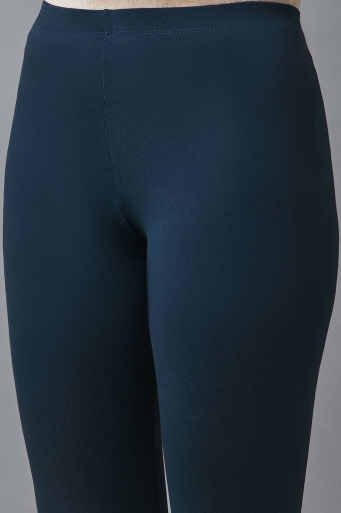 Navy Blue Solid Skinny Fit Cotton Tights With Elasticated Waist — photo 6
