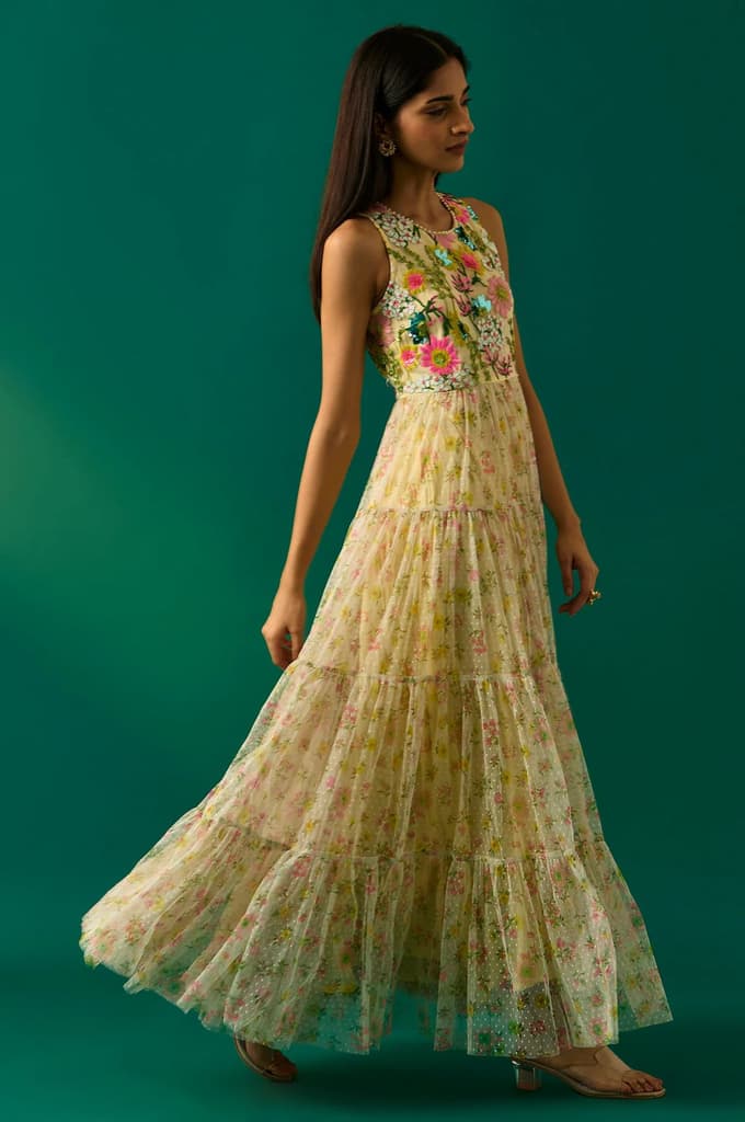 Yellow Embroidered Fit & Flare Georgette Dress — photo 5