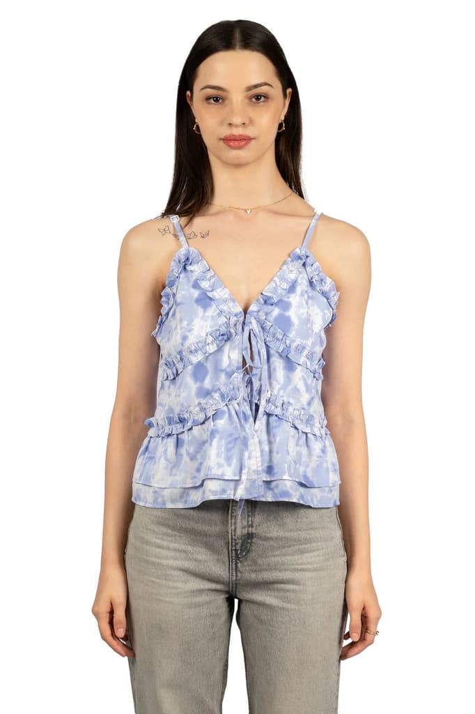 Blue & White Tie & Dye Sleeveless Fit & Flare Crop Top — photo 3
