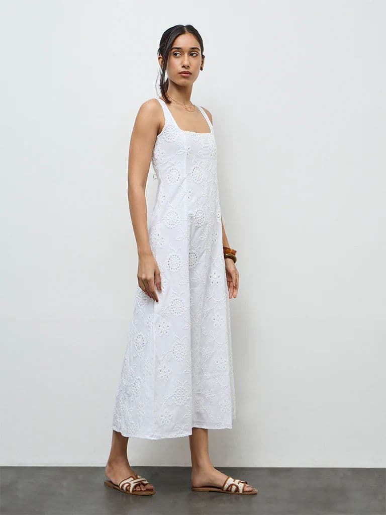 LOV Off-White Floral Embroidered A-Line Cotton Dress — photo 2