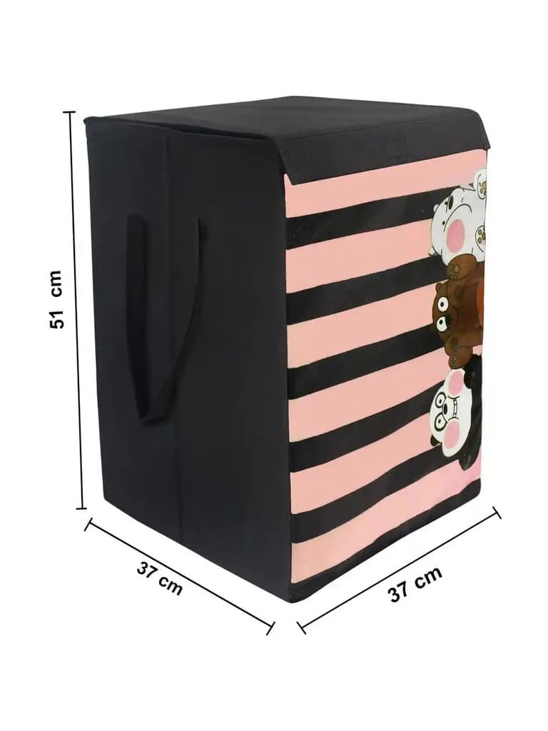 Prettykrafts Large Striped Panda Foldable Laundry & Storage Basket With Lid, 75 Ltr — photo 2