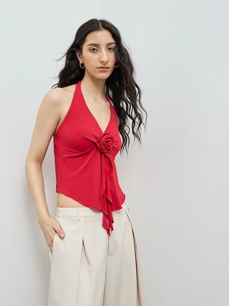 Nuon Red Floral Applique Top — photo 2