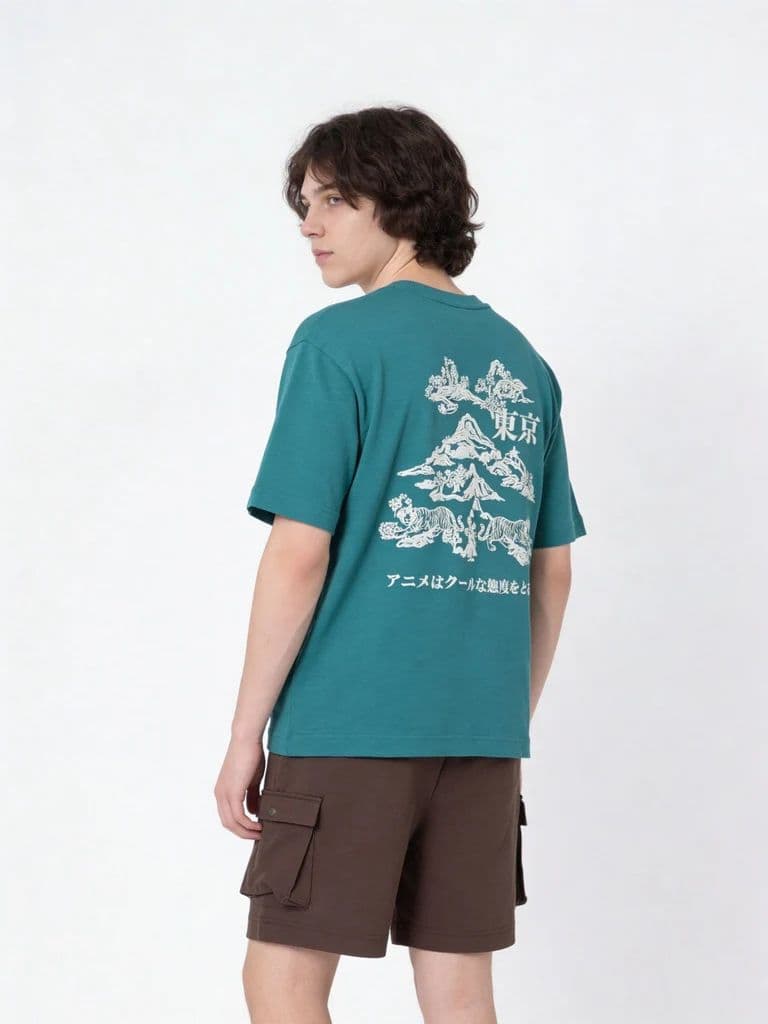 Y&F Kids Boys Green Printed Cotton T-Shirt — photo 2
