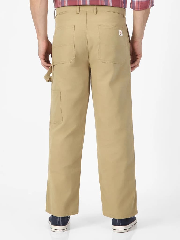Men's Light Olive Loose Baggy Fit Solid Carpenter Trouser Pant with 5 Pockets Non-Stretchable — photo 3