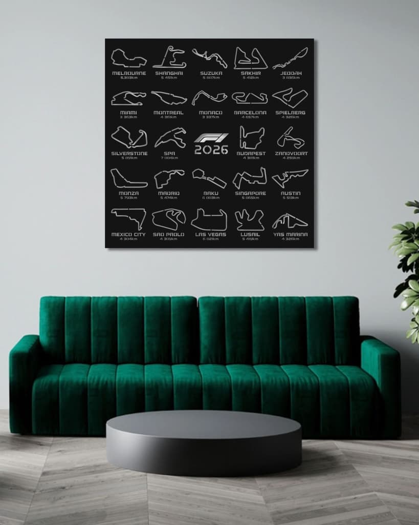 F1 2026 OFFICIAL TRACKS FRAME METAL WALL ART