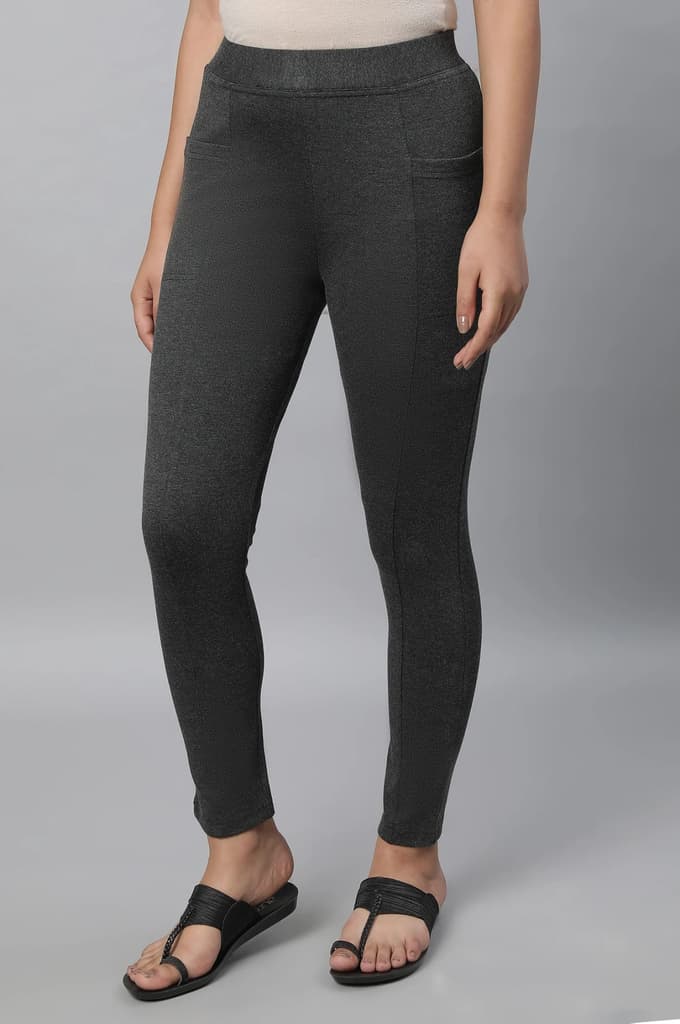 Grey Solid Skinny Fit Tights With Elasticated Waistband — photo 3