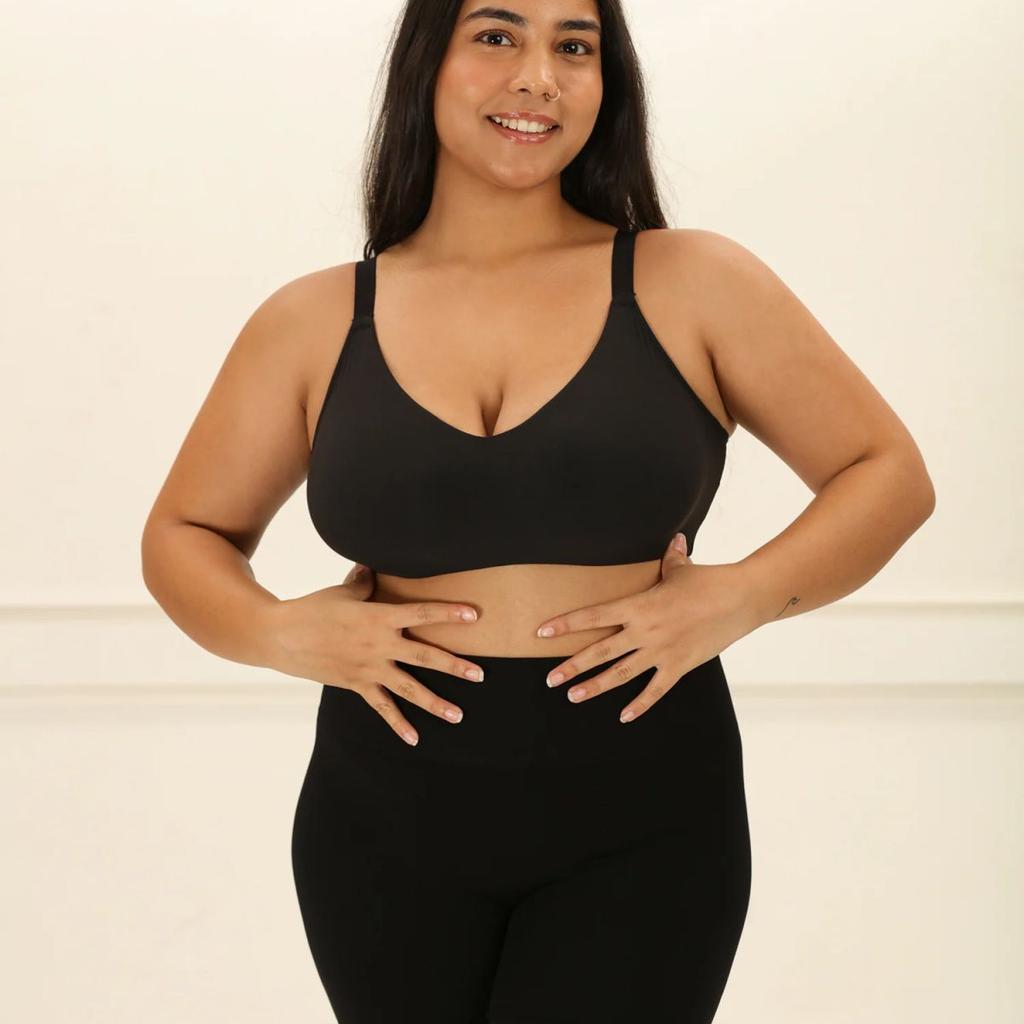 Crossover Bralette - Non-Padded Seamless Balconette Bra with V-Neck Design