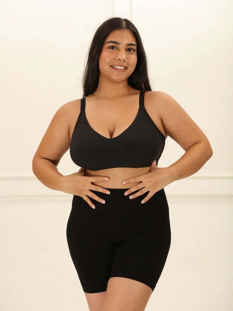 Crossover Bralette - Non-Padded Seamless Balconette Bra with V-Neck Design