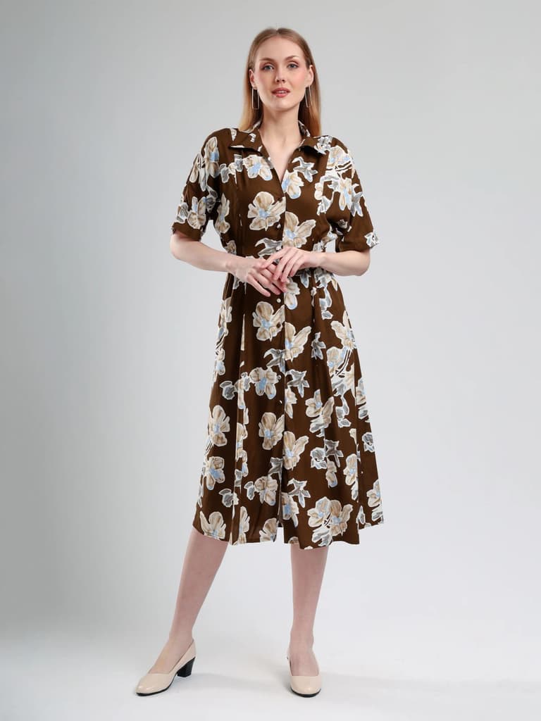 Cory Edge Delphi Collard midi dress- Brown — photo 2