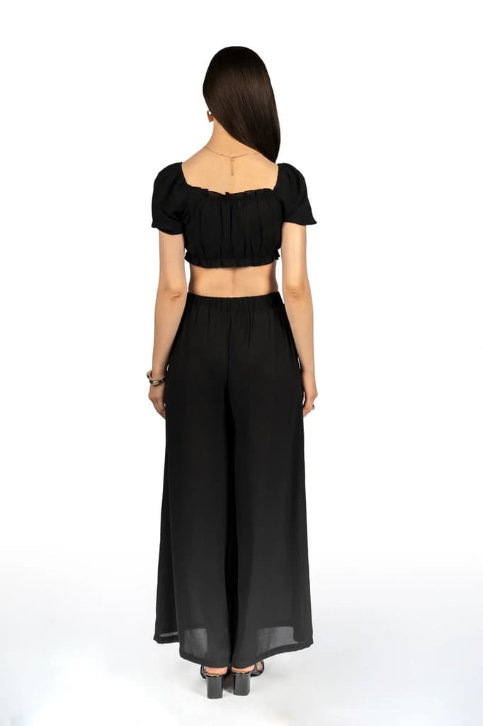 Black Solid Co-ord Set with Puff Sleeves — photo 3