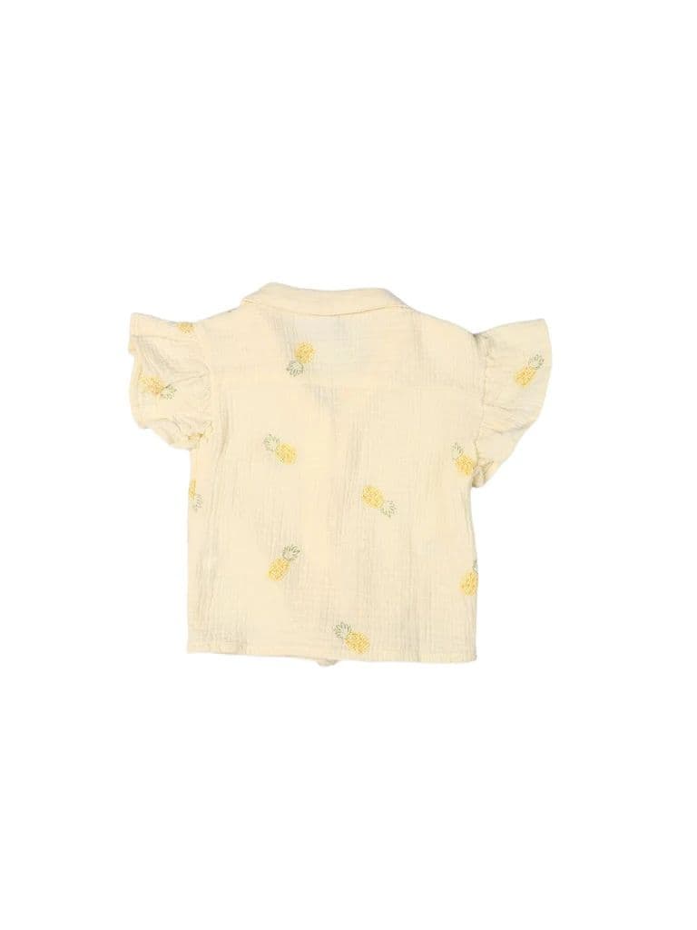 HOP Kids Girls Light Yellow Embroidered Tie-Knot Ruffle Cotton Shirt — photo 4