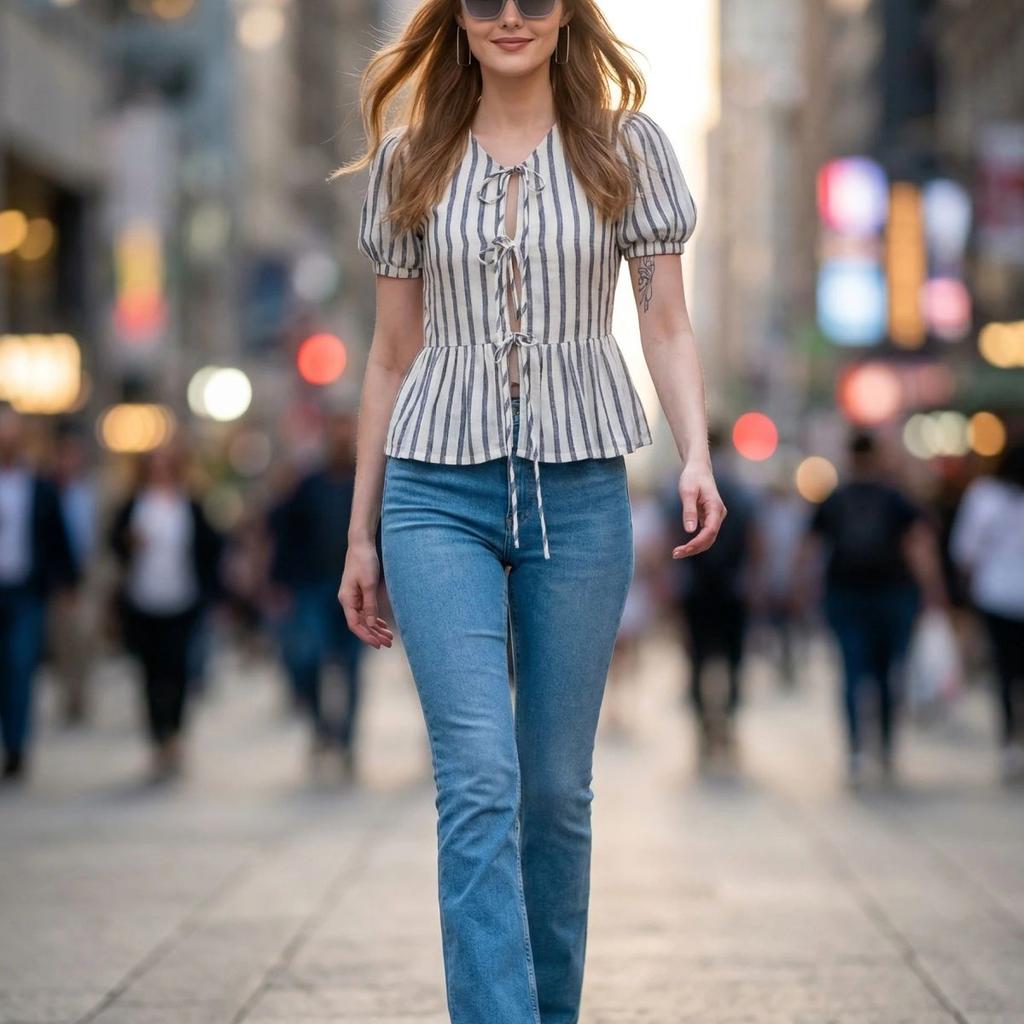 Cory Edge Melina Front-Tie Peplum Blouse -Stripe