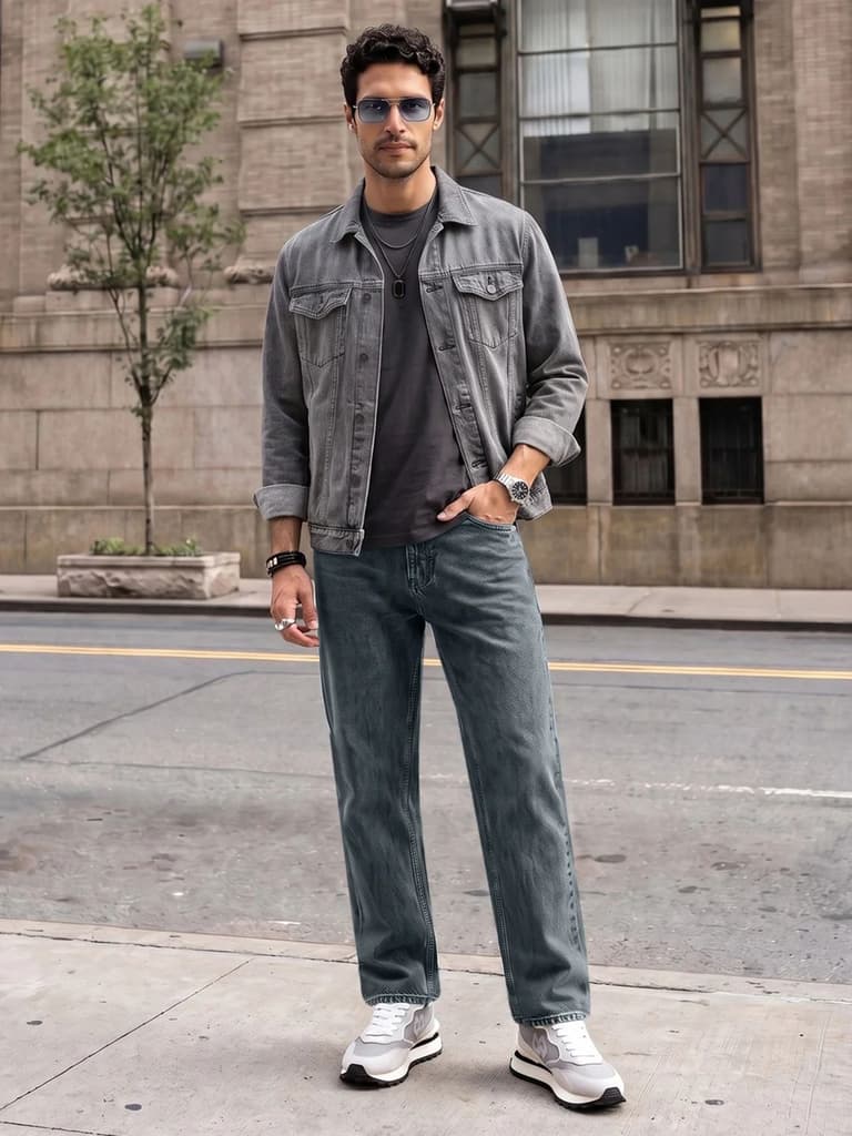 Men's Light Blue Relaxed Fit Washed Denim Jeans Non-Stretchable — photo 4