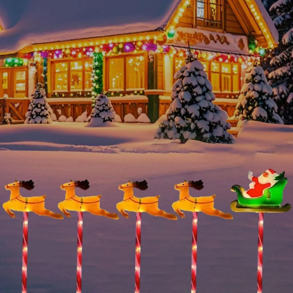 Solar Christmas Lawn Lights – Santa Sleigh n Reindeer Pathway Decoration Set — photo 2