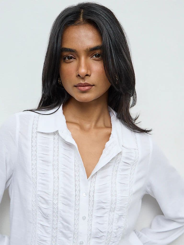 LOV Off-White Lace Embroidered Shirt — photo 3