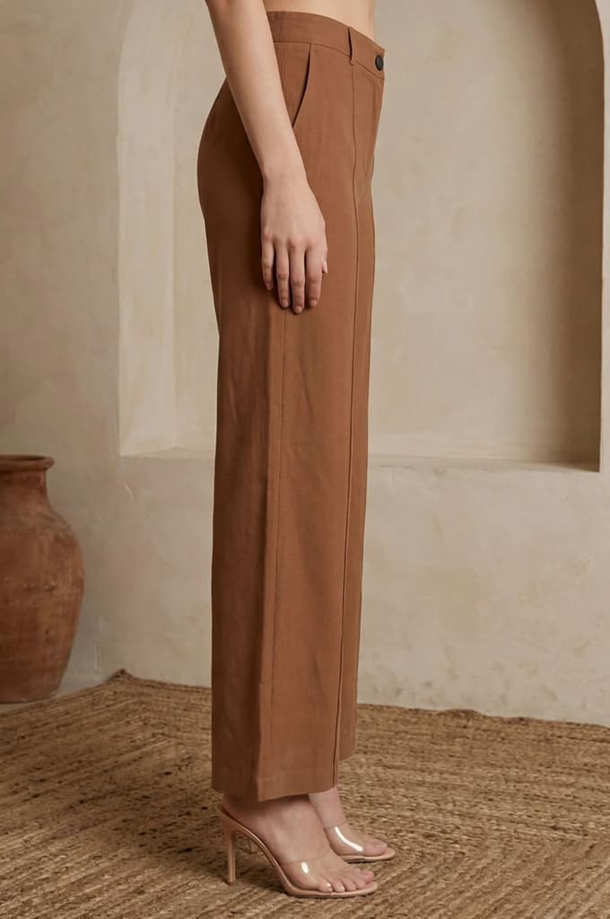 Brown Solid Rayon Straight Fit Ankle Length Pants — photo 6
