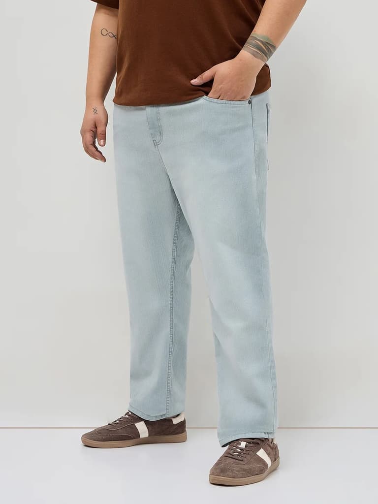 Plus Men's Ice Grey Straight Fit Washed Denim Jeans Stretchable — photo 2