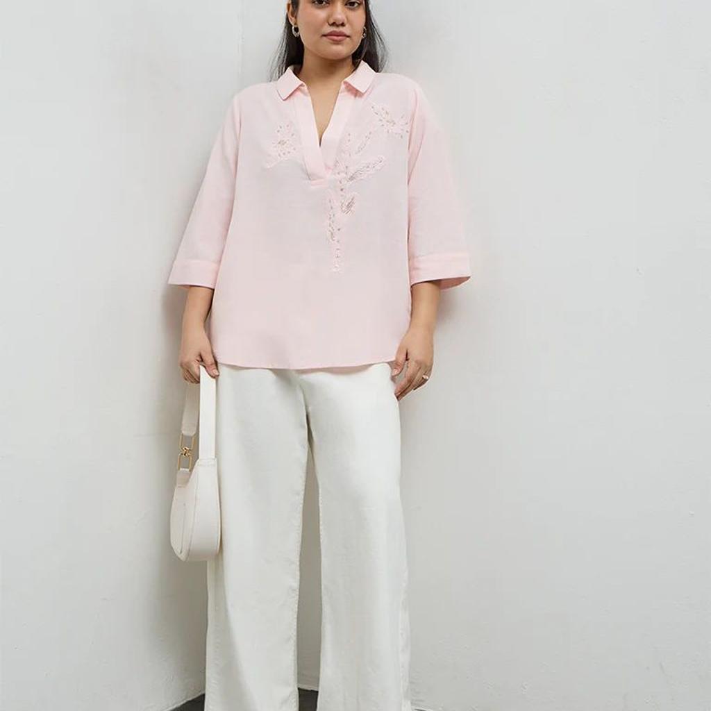 Gia Light Pink Embroidered Blouse