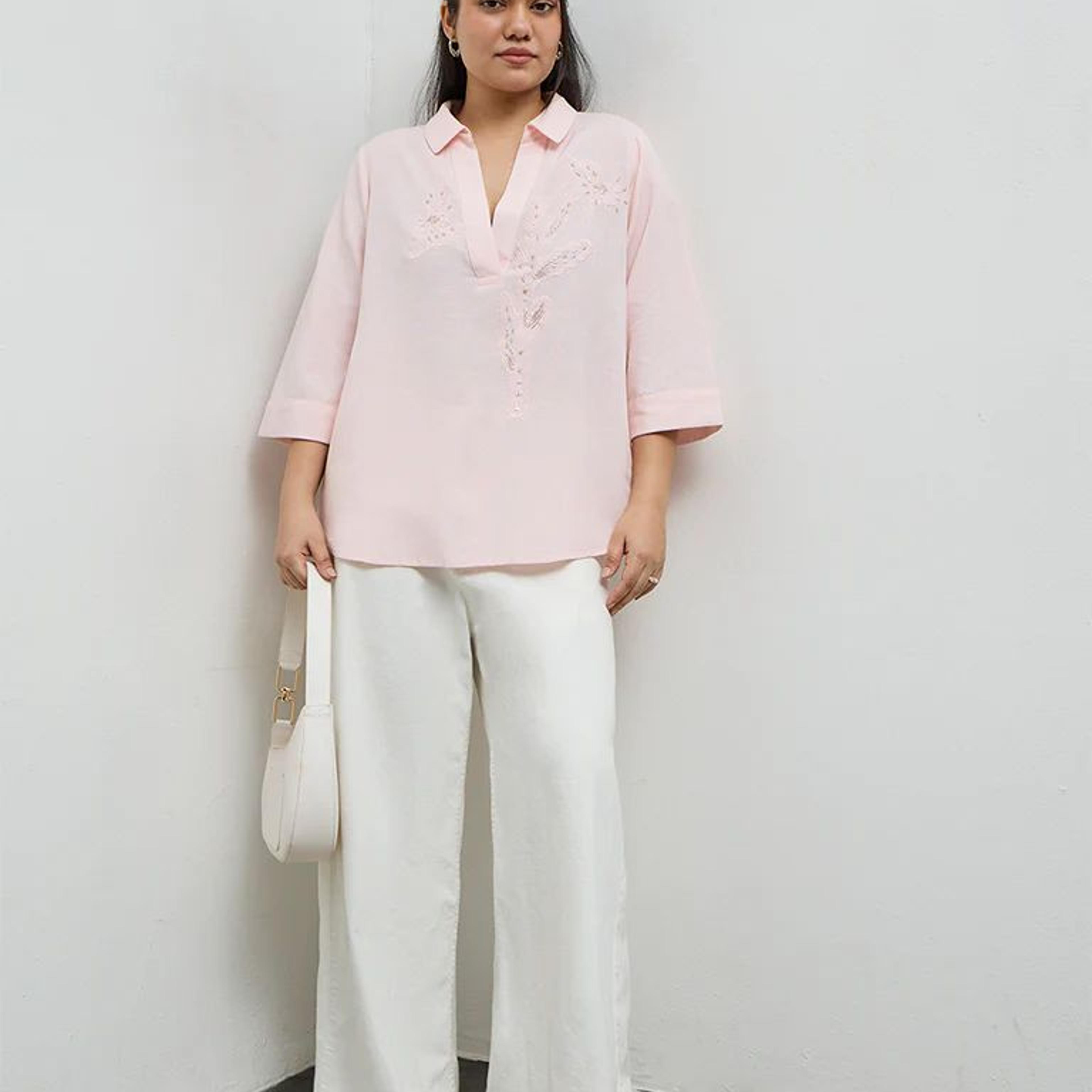 Gia Light Pink Embroidered Blouse