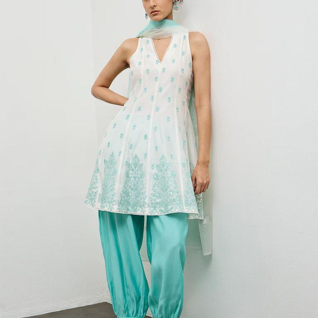 Vark Off-White Embroidered A-Line Ethnic Set