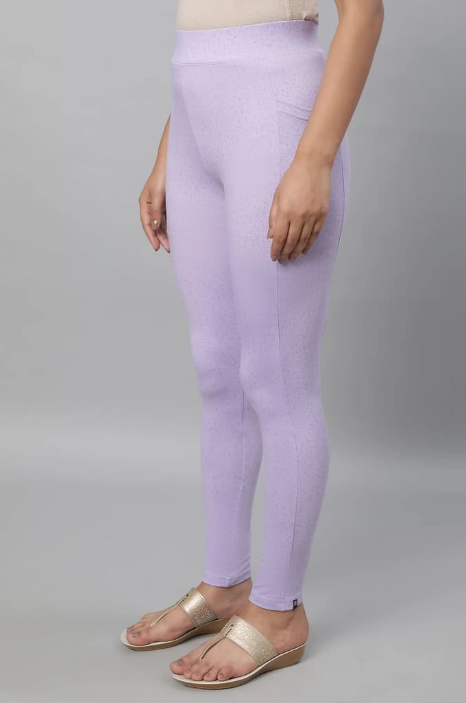 Purple Printed Skinny Fit Yoga Tights With Elasticated Waistband — photo 3