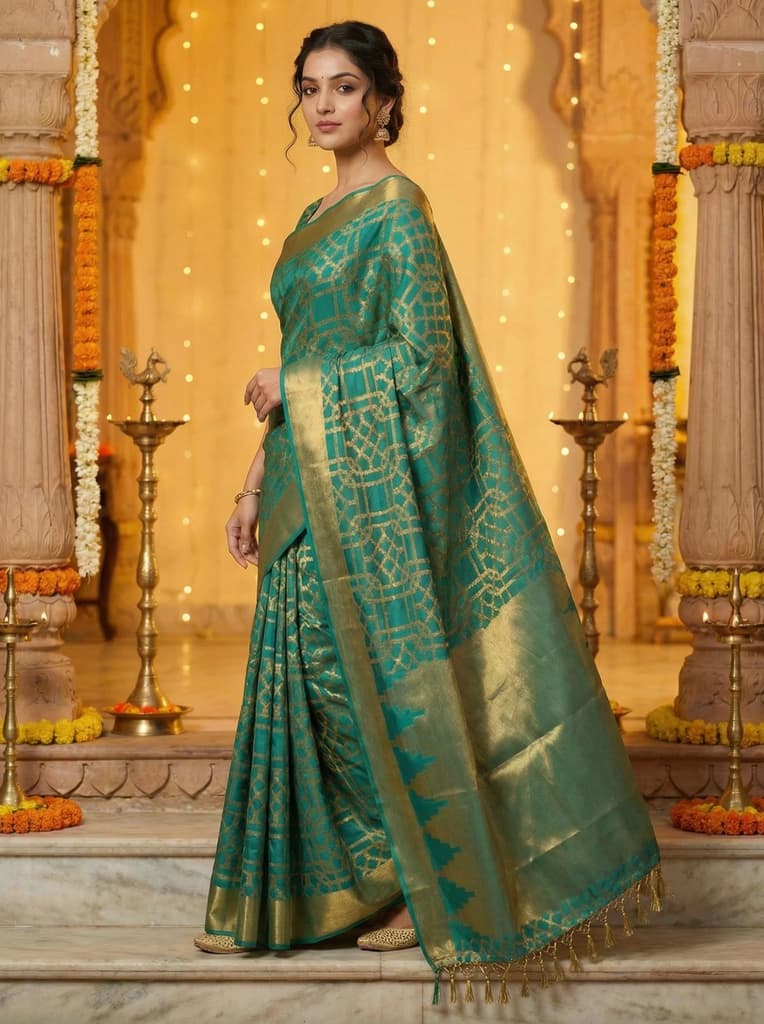 MIMOSA Women's Woven Design Banarasi Style Art Silk Saree with Blouse Piece - Saffire ( SA00003121SFFREE ) — photo 3