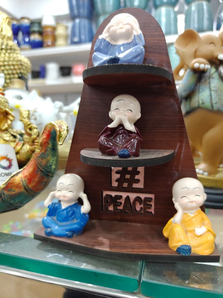 Peace Buddha Figurine | Wooden | Brown | Decorative