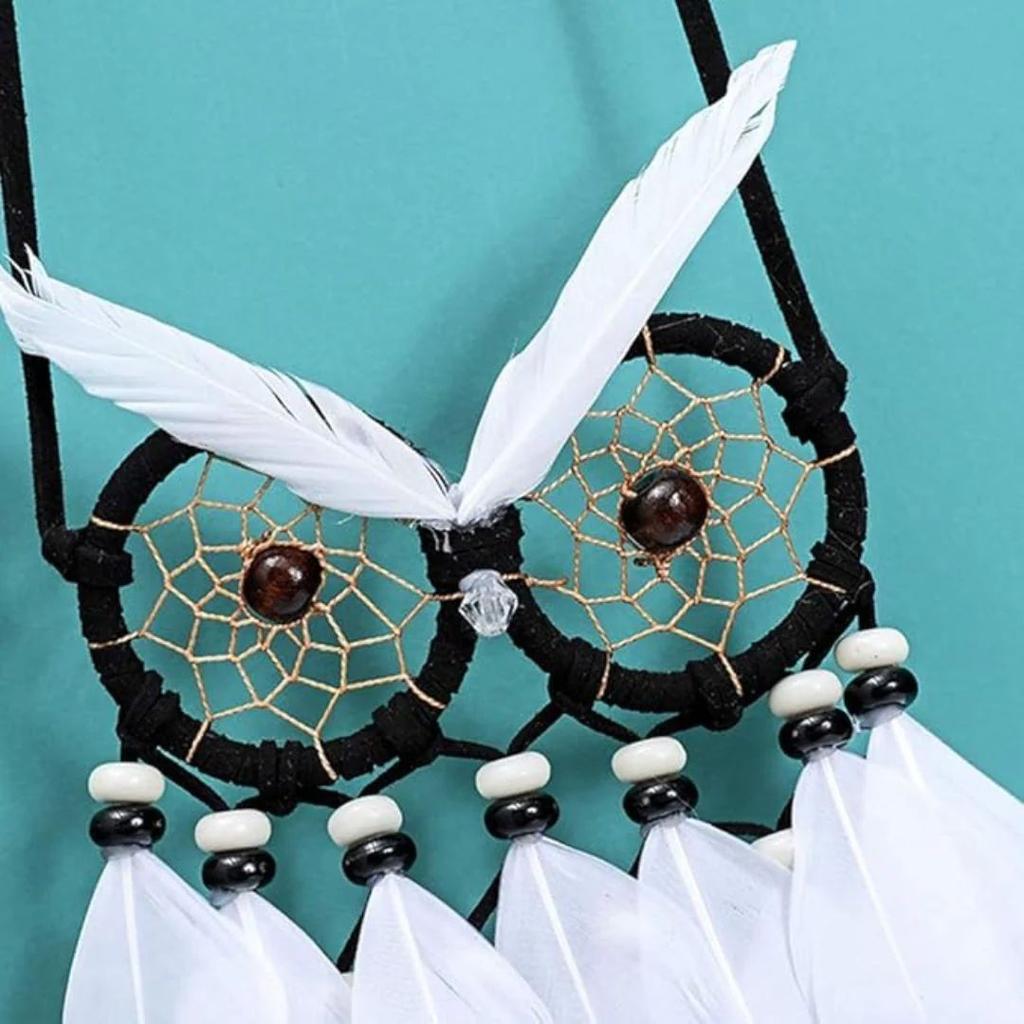 Monochrome Owl Dreamcatcher – Handmade Boho Wall Hanging with Feathers — photo 5