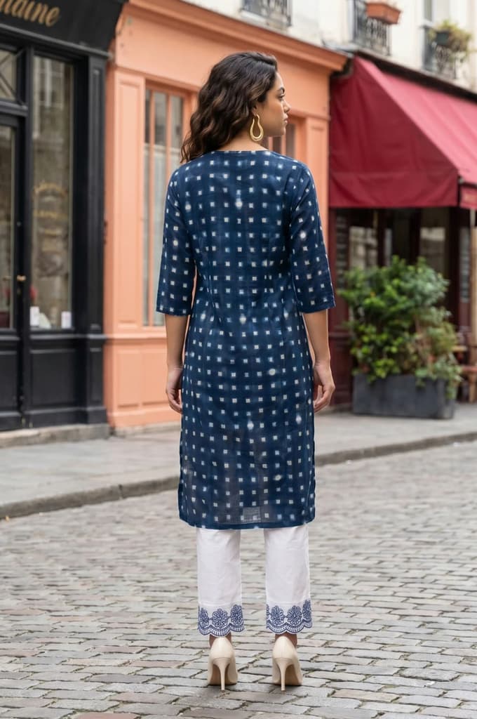Blue Geometric Printed Pure Cotton Straight Kurta — photo 4