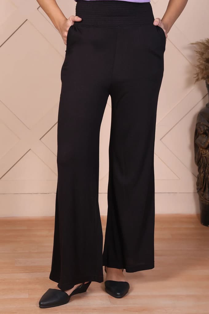 Elleven Women's Black Solid High Rise Ankle Length Wide Leg Palazzo — photo 2