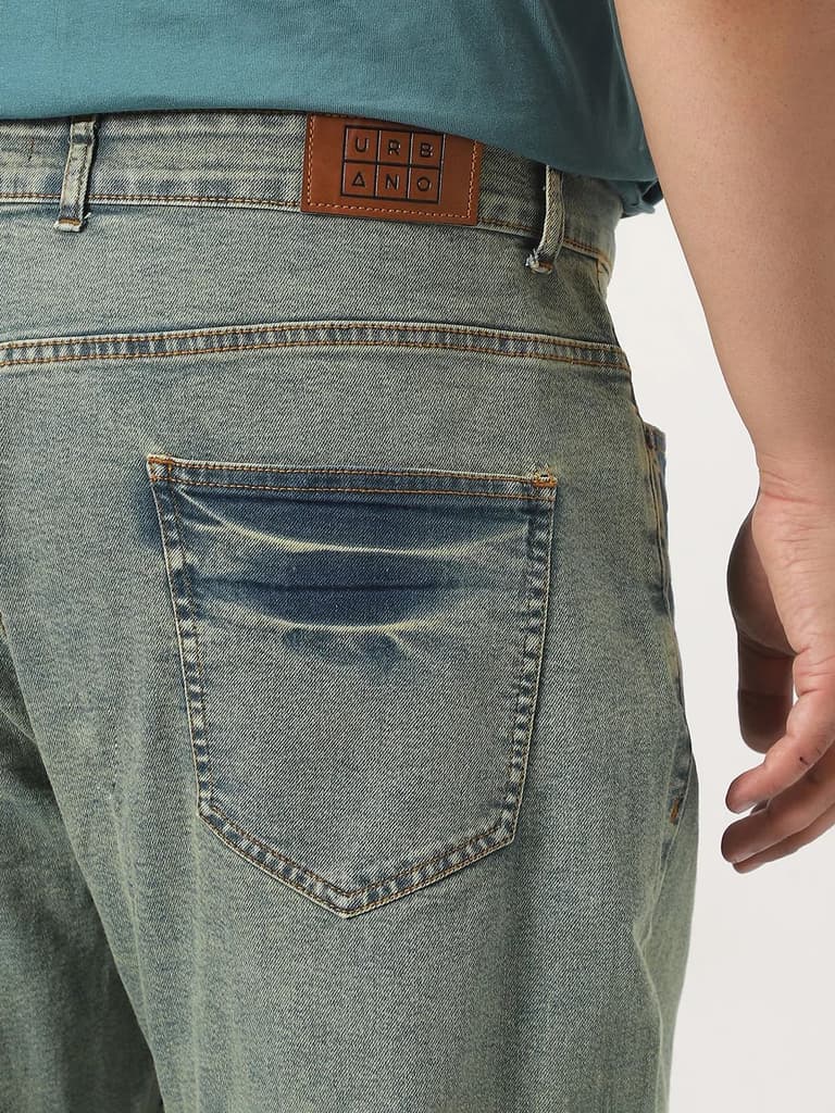 Plus Men's Ice Blue Straight Fit Heavy Washed Jeans Stretchable — photo 6