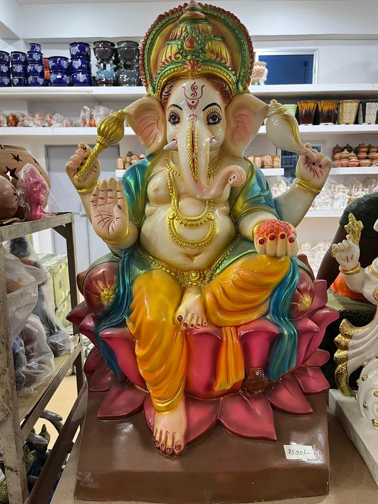 Ganesh Statue | Sculpture | Ceramic | Gold, Green, Pink, Yellow
