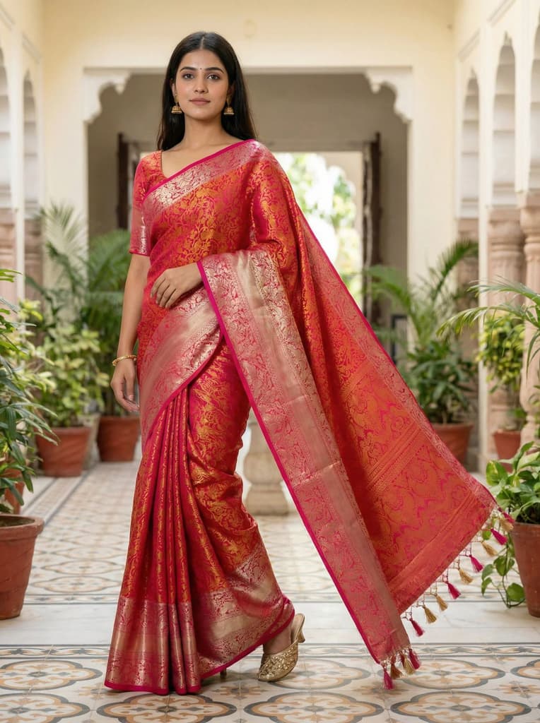 MIMOSA Women's Woven Design Banarasi Style Art Silk Saree with Blouse Piece - Rani ( SA00003132RNFREE ) — photo 2
