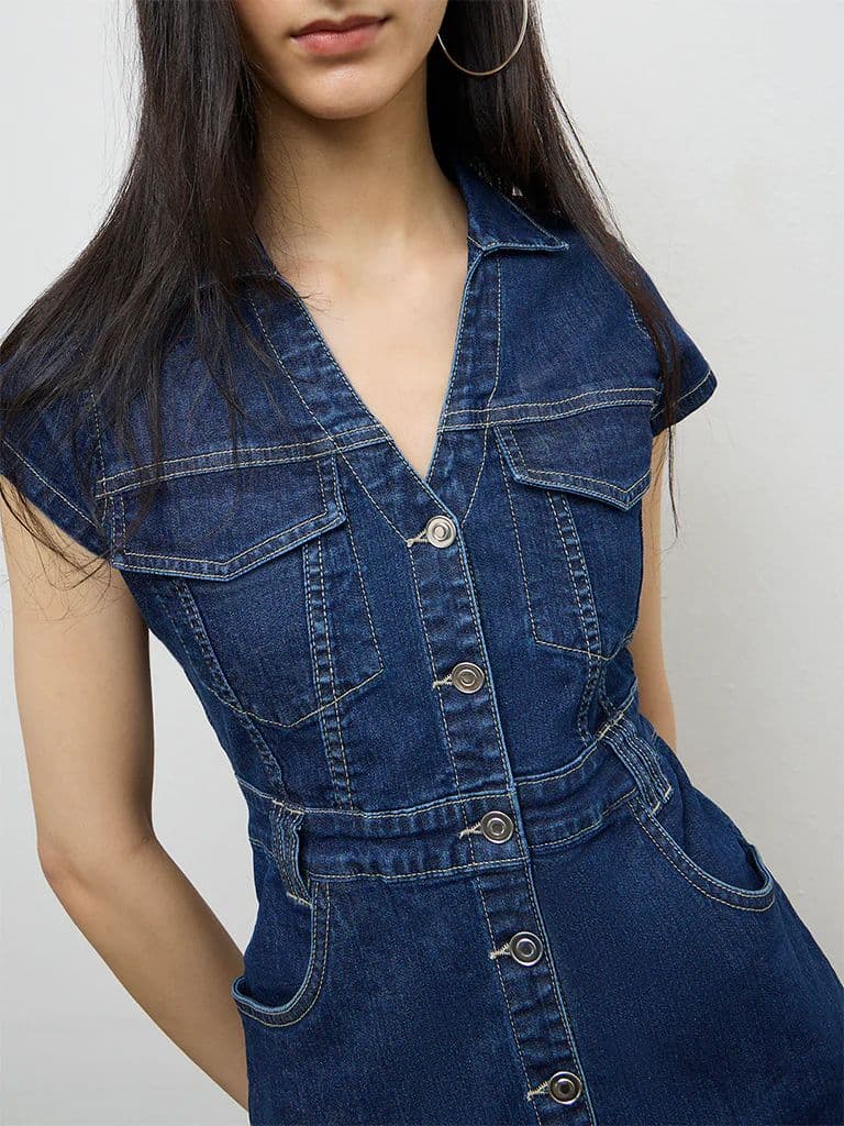 Nuon Dark Blue A-Line Denim Dress — photo 3