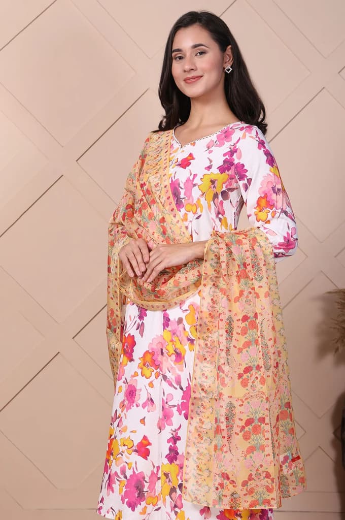 Yellow Floral Printed Organza Dupatta — photo 5
